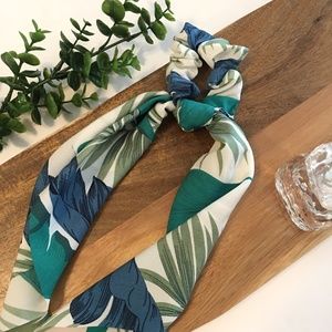 Boho Floral Satin Hair Scrunchie Scarf Bow